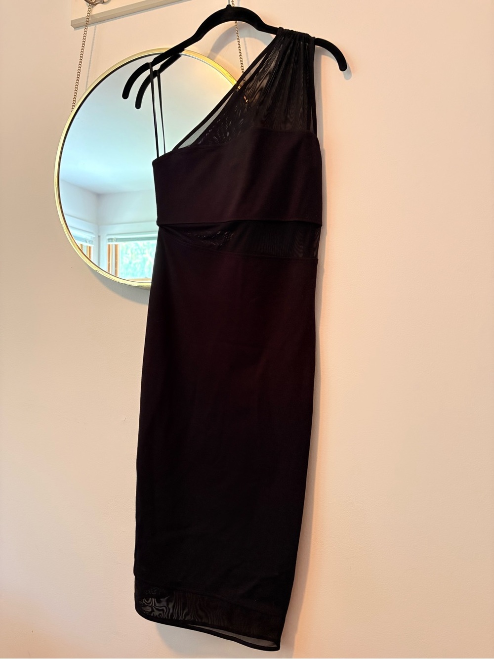 Express One-Shoulder Black Sheer-Trim Cocktail Dress